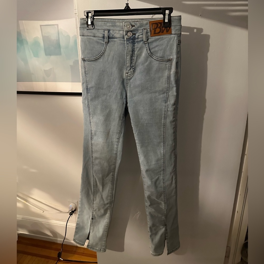 Peacebird split hem light wash jeans with a slight flare